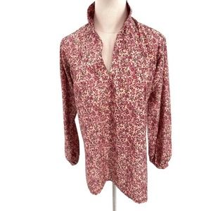 Vintage 70s Pink Floral Tunic Long Sleeves Split Neck Cotton SM Collection Sz M